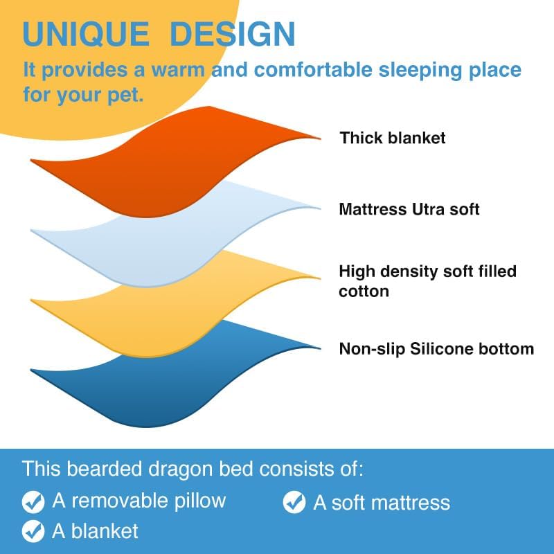 hokable Bearded Dragon Hammock Sleeping Bag Set- Hanging Pet Bed with Pillow and Blanket Hideout Habitat with Soft Warm for Bearded Dragon Lizard Leopard Gecko and Small Pet Animal（Beige + Orange Quilt） - Image 4
